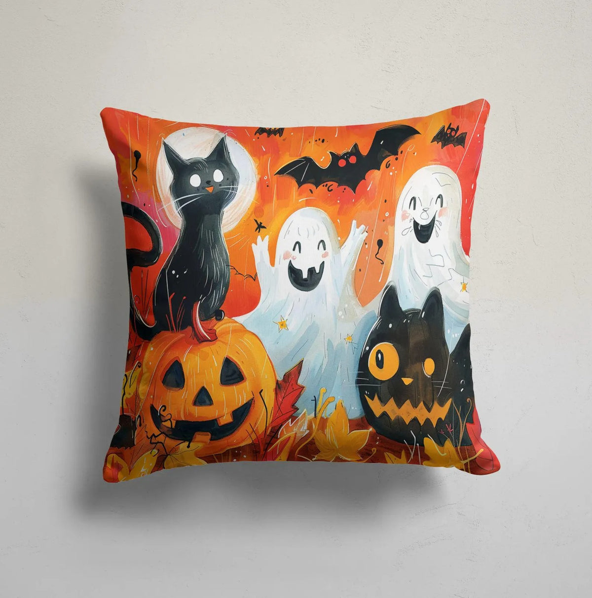 Spooky Halloween Pillow Cover, Haunted House Ghost & Pumpkin Throw Pillows, Fall Home Decor, Custom Size Cushion Covers