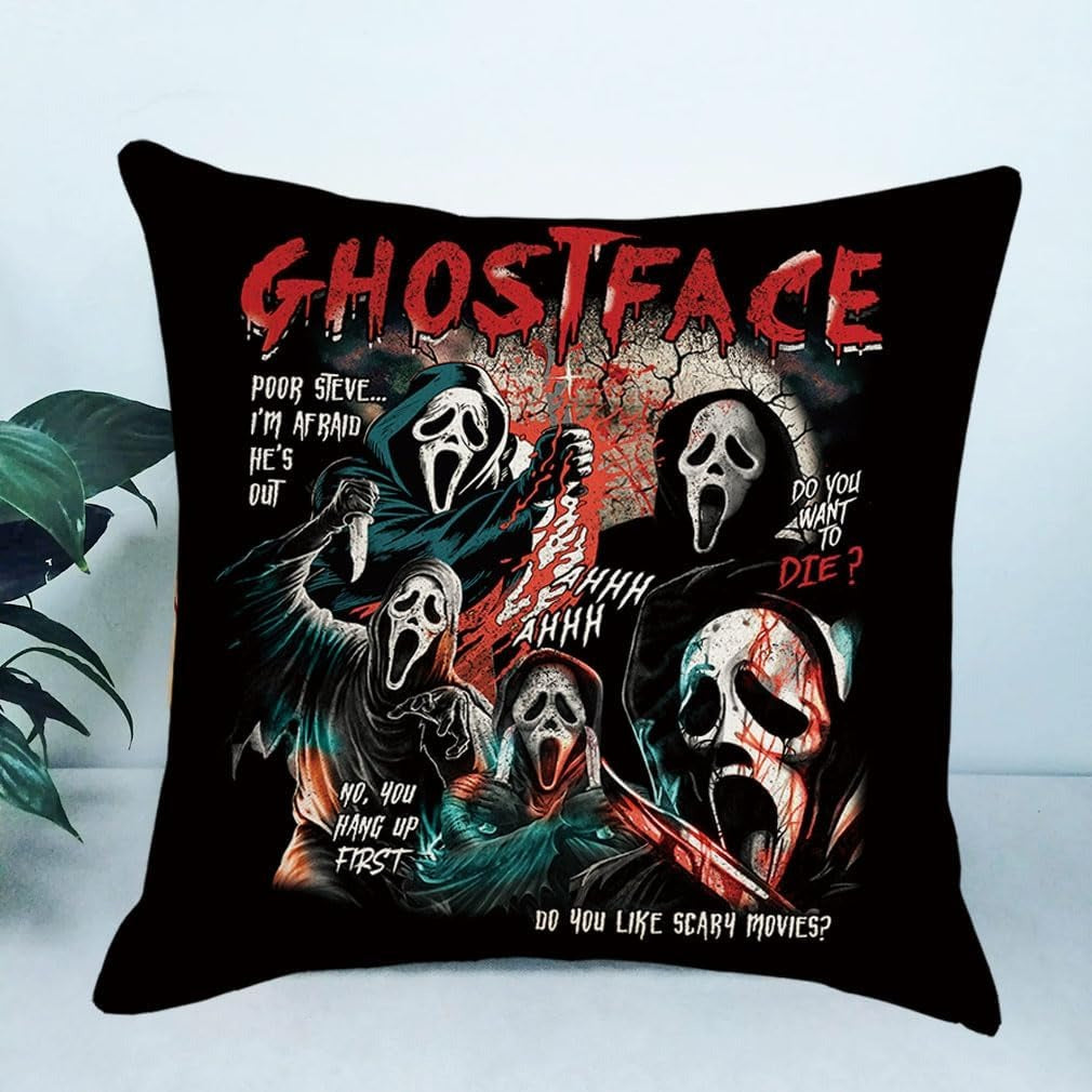 Halloween Horror Movie Pillow Cover, Spooky Ghost Face Throw Pillow Case, Creepy Decorative Cushion Cover, Halloween Couch & Home Decor, Horror Fan Gift