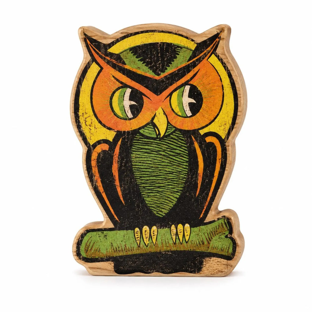 Vintage Halloween Wood Block Decor, Retro Pumpkin Witch Black Cat Owl Shelf Sitters, Spooky Tabletop Fall Decorations