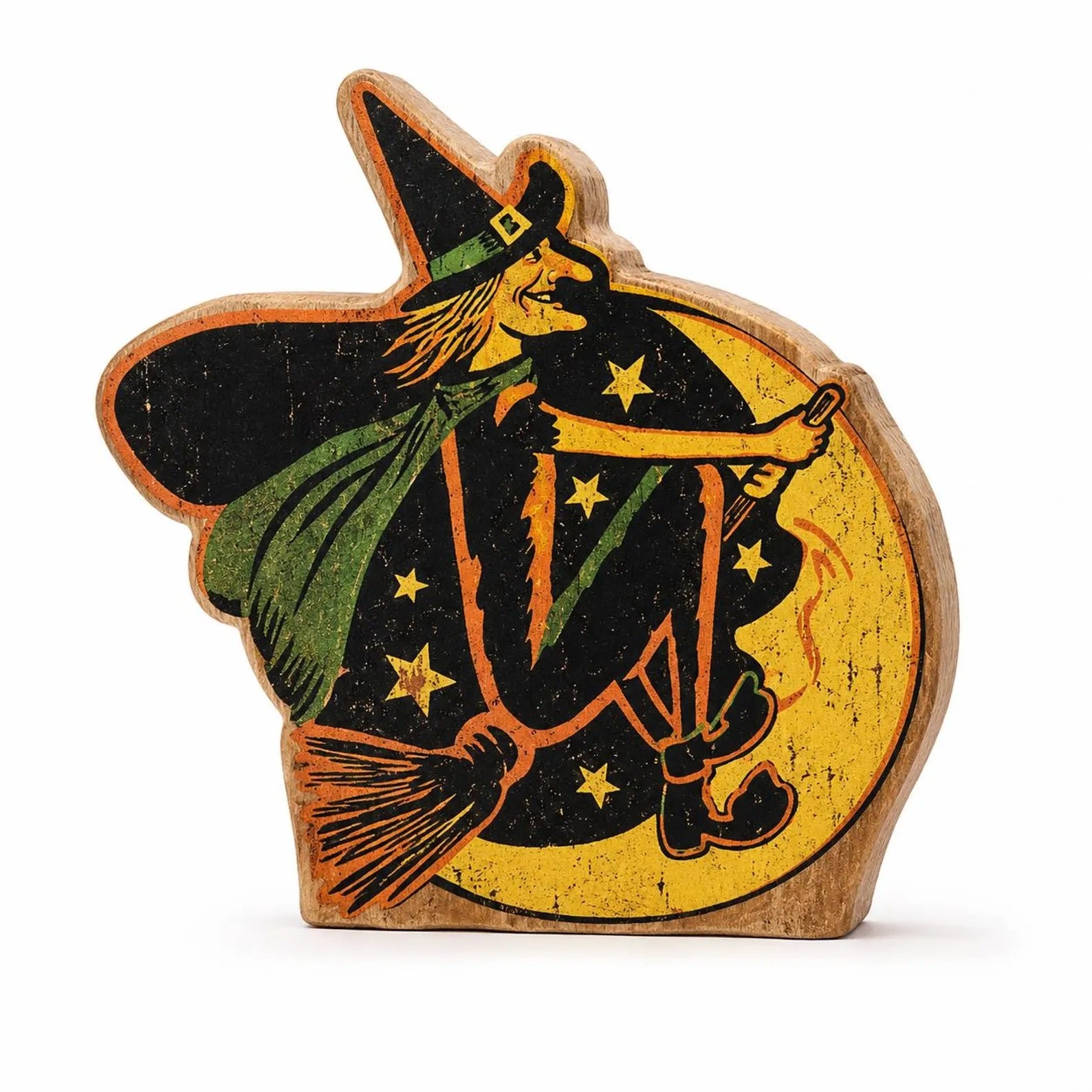 Vintage Halloween Wood Block Decor, Retro Pumpkin Witch Black Cat Owl Shelf Sitters, Spooky Tabletop Fall Decorations
