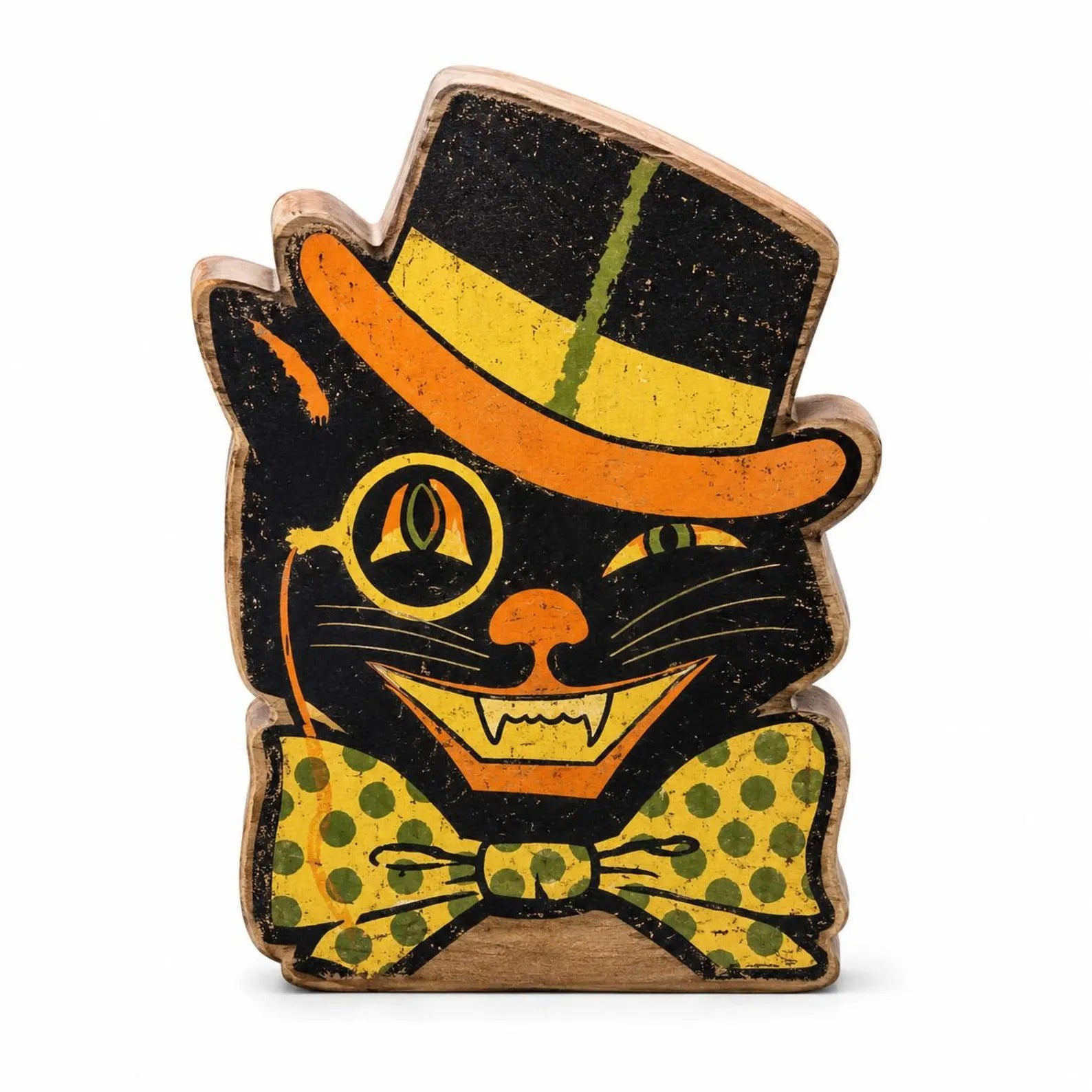 Vintage Halloween Wood Block Decor, Retro Pumpkin Witch Black Cat Owl Shelf Sitters, Spooky Tabletop Fall Decorations