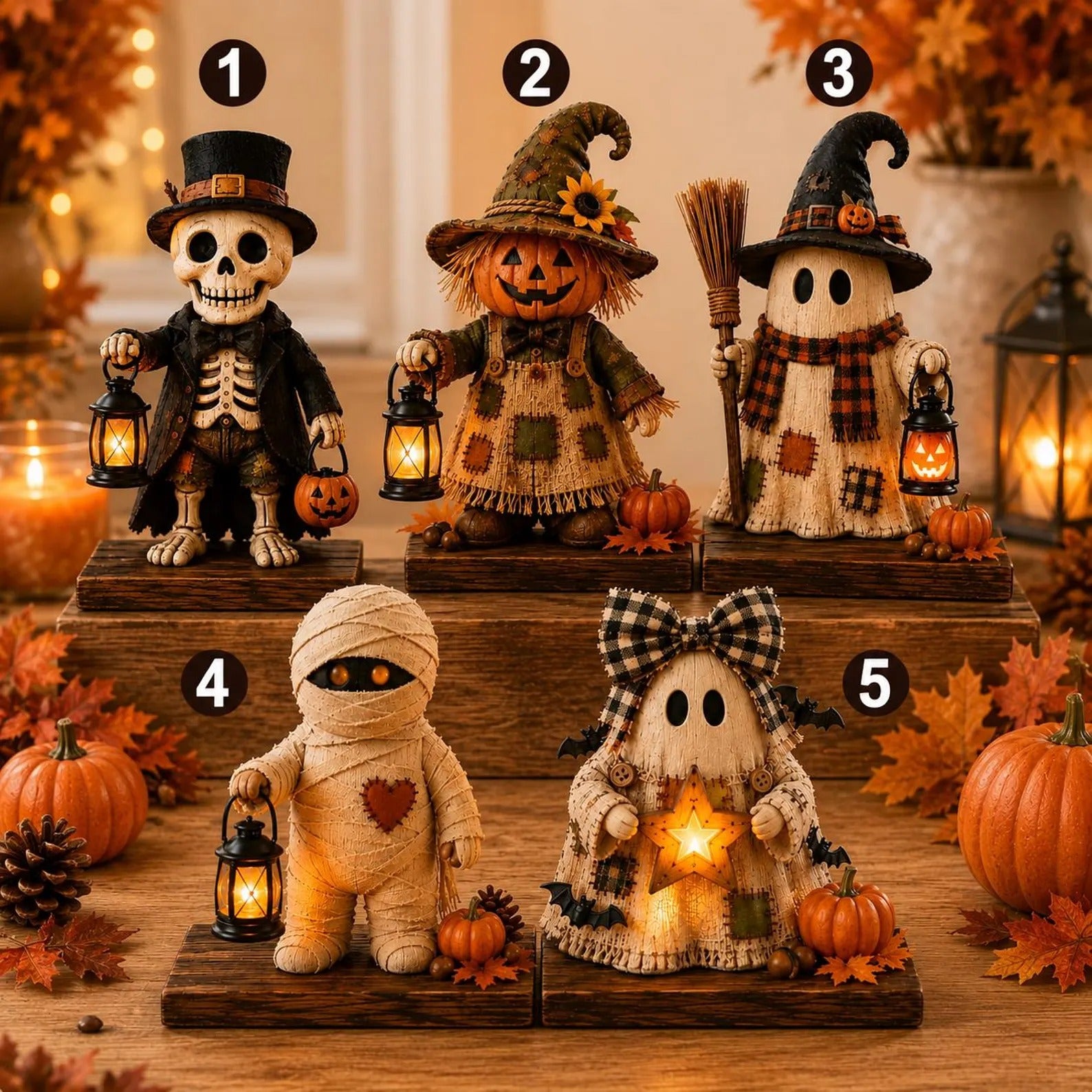 Rustic Halloween Wooden Blocks, Custom Ghost Mummy Skeleton Pumpkin Shelf Decor