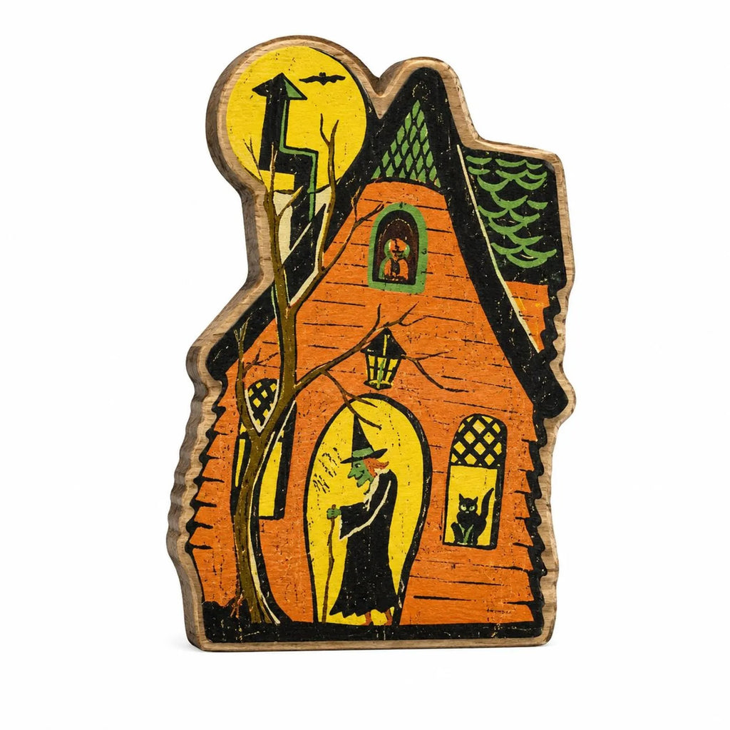 Vintage Halloween Wood Block Decor, Retro Pumpkin Witch Black Cat Owl Shelf Sitters, Spooky Tabletop Fall Decorations