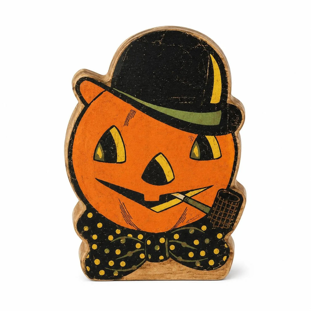 Vintage Halloween Wood Block Decor, Retro Pumpkin Witch Black Cat Owl Shelf Sitters, Spooky Tabletop Fall Decorations