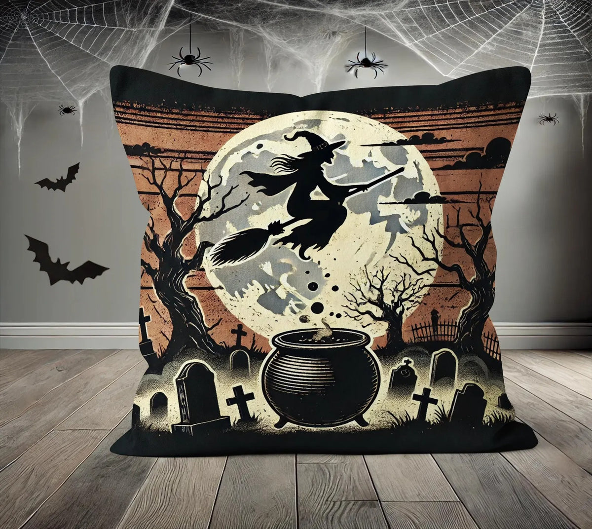 Vintage Halloween Throw Pillow Cover, Haunted House Cushion Case, Spooky Moonlit Night Pillow, Creepy Fall Home Decor, Trick or Treat Gift