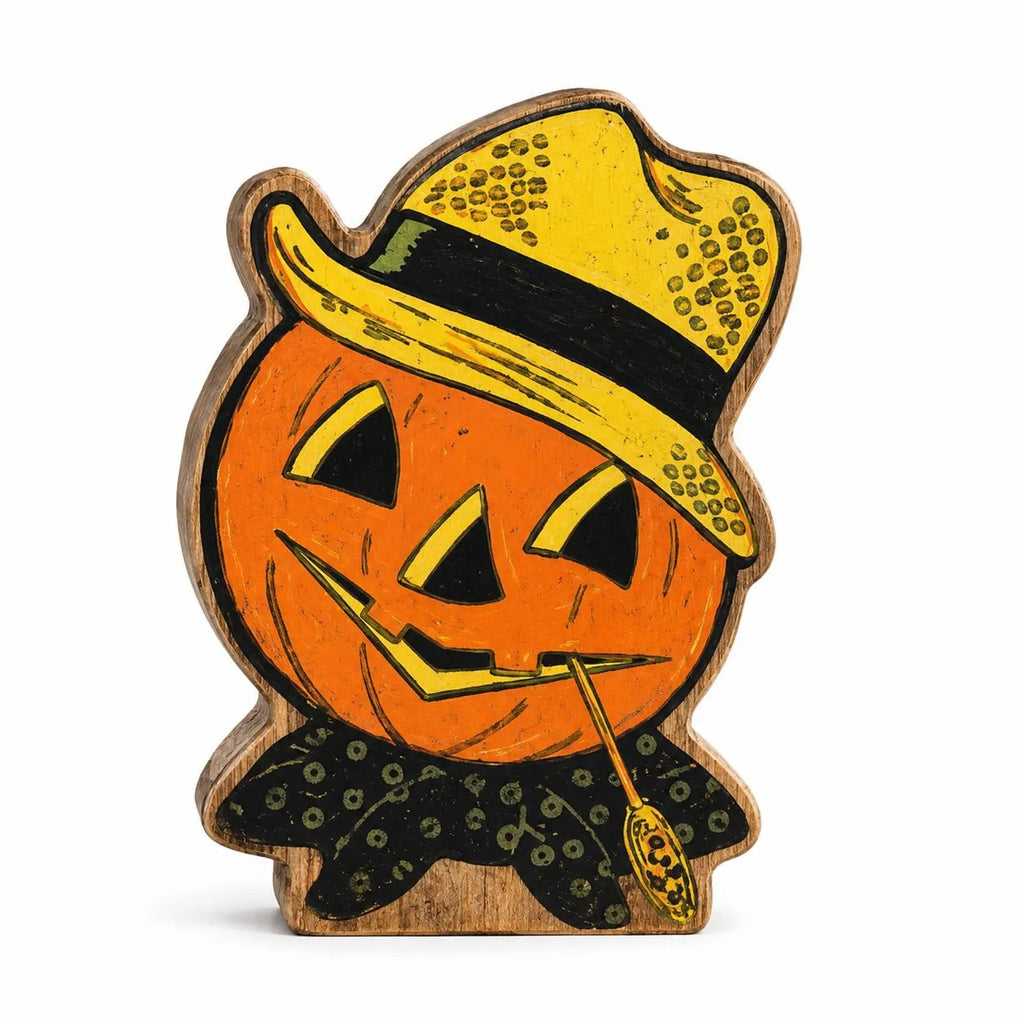 Vintage Halloween Wood Block Decor, Retro Pumpkin Witch Black Cat Owl Shelf Sitters, Spooky Tabletop Fall Decorations