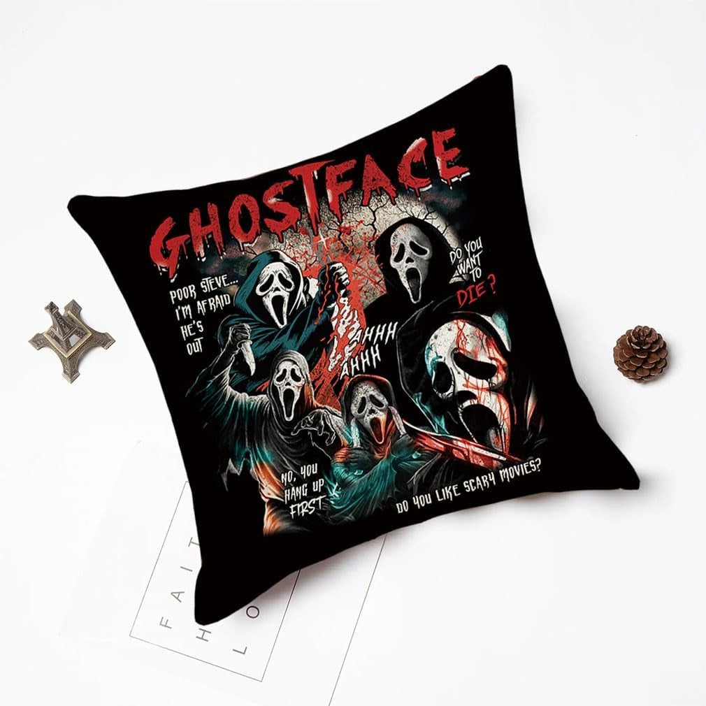 Halloween Horror Movie Pillow Cover, Spooky Ghost Face Throw Pillow Case, Creepy Decorative Cushion Cover, Halloween Couch & Home Decor, Horror Fan Gift