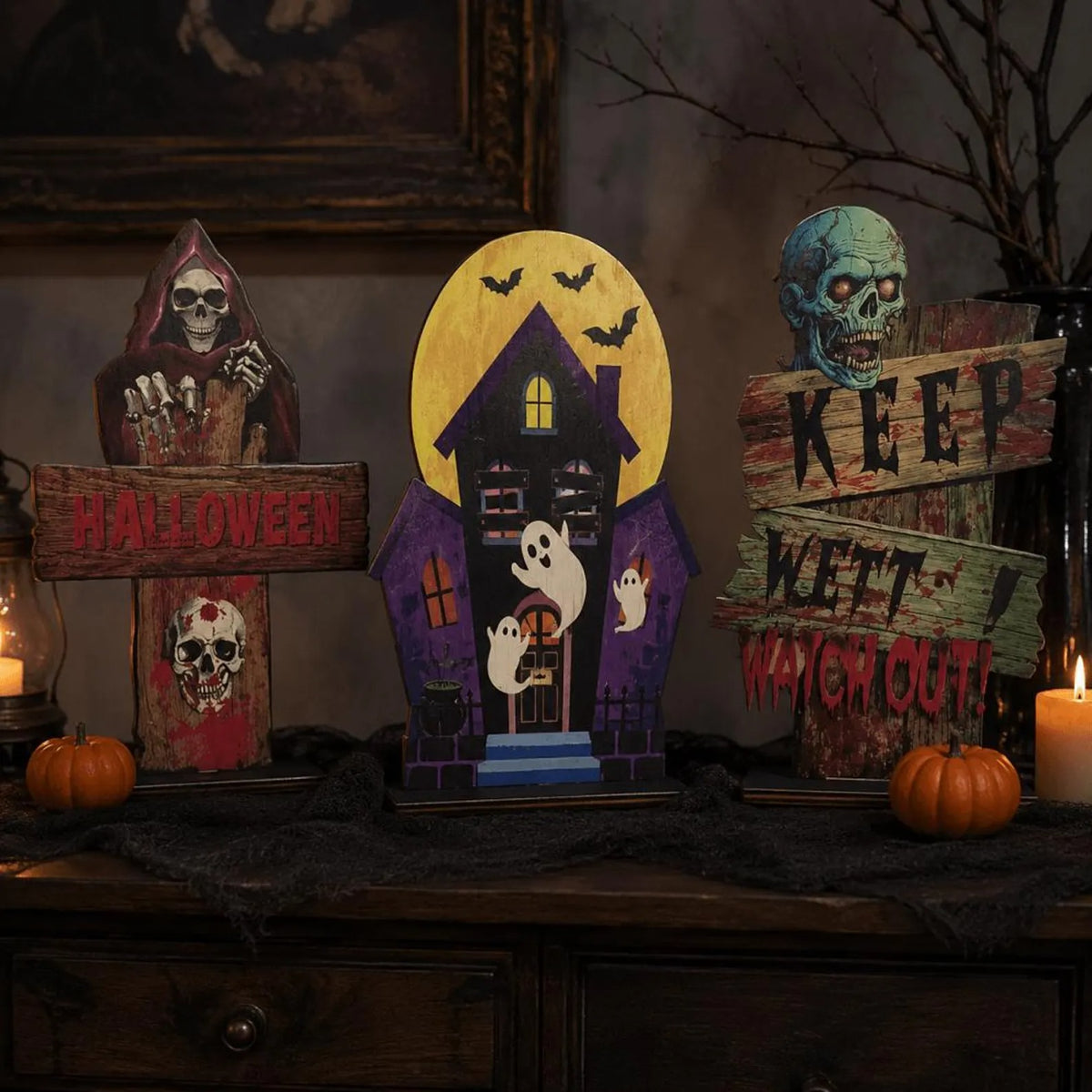 2D Gothic Halloween Ornaments, Wooden Block For Shelf Decor, Spooky Gothic Shelf Sign, Halloween Ornament, Desktop Decor, Halloween Gifts