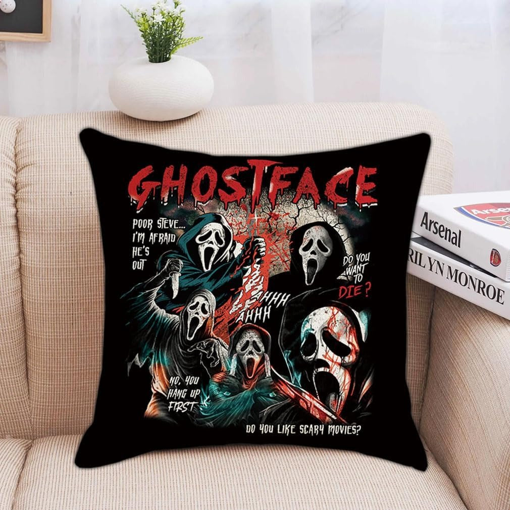 Halloween Horror Movie Pillow Cover, Spooky Ghost Face Throw Pillow Case, Creepy Decorative Cushion Cover, Halloween Couch & Home Decor, Horror Fan Gift