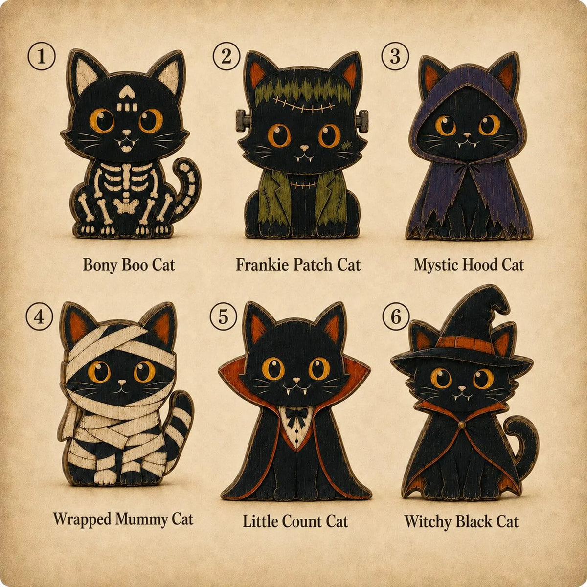 Halloween Cat Wooden Blocks, Spooky Black Cat Shelf Sitters, Witch Mummy Vampire Decor, Rustic Fall Tabletop Decoration, Halloween Home Decor