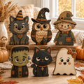 Whimsical Halloween Wooden Block, Cute Monster Shelf Sitter, Rustic Fall Tabletop Decor, Spooky Halloween Home Decoration, Seasonal Gift