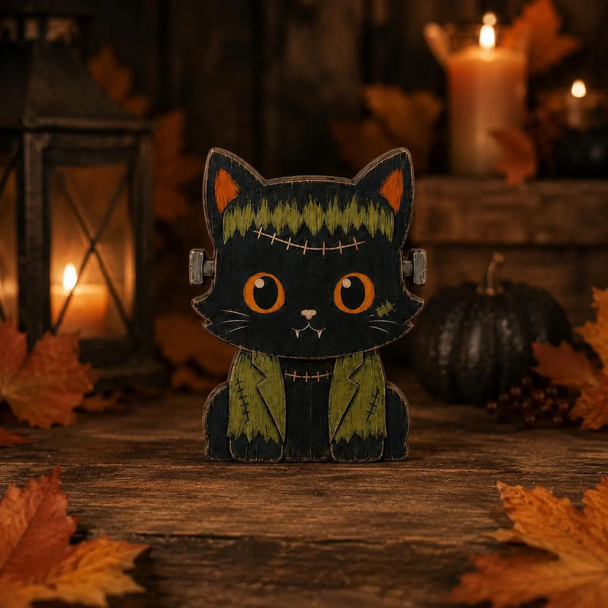 Halloween Cat Wooden Blocks, Spooky Black Cat Shelf Sitters, Witch Mummy Vampire Decor, Rustic Fall Tabletop Decoration, Halloween Home Decor