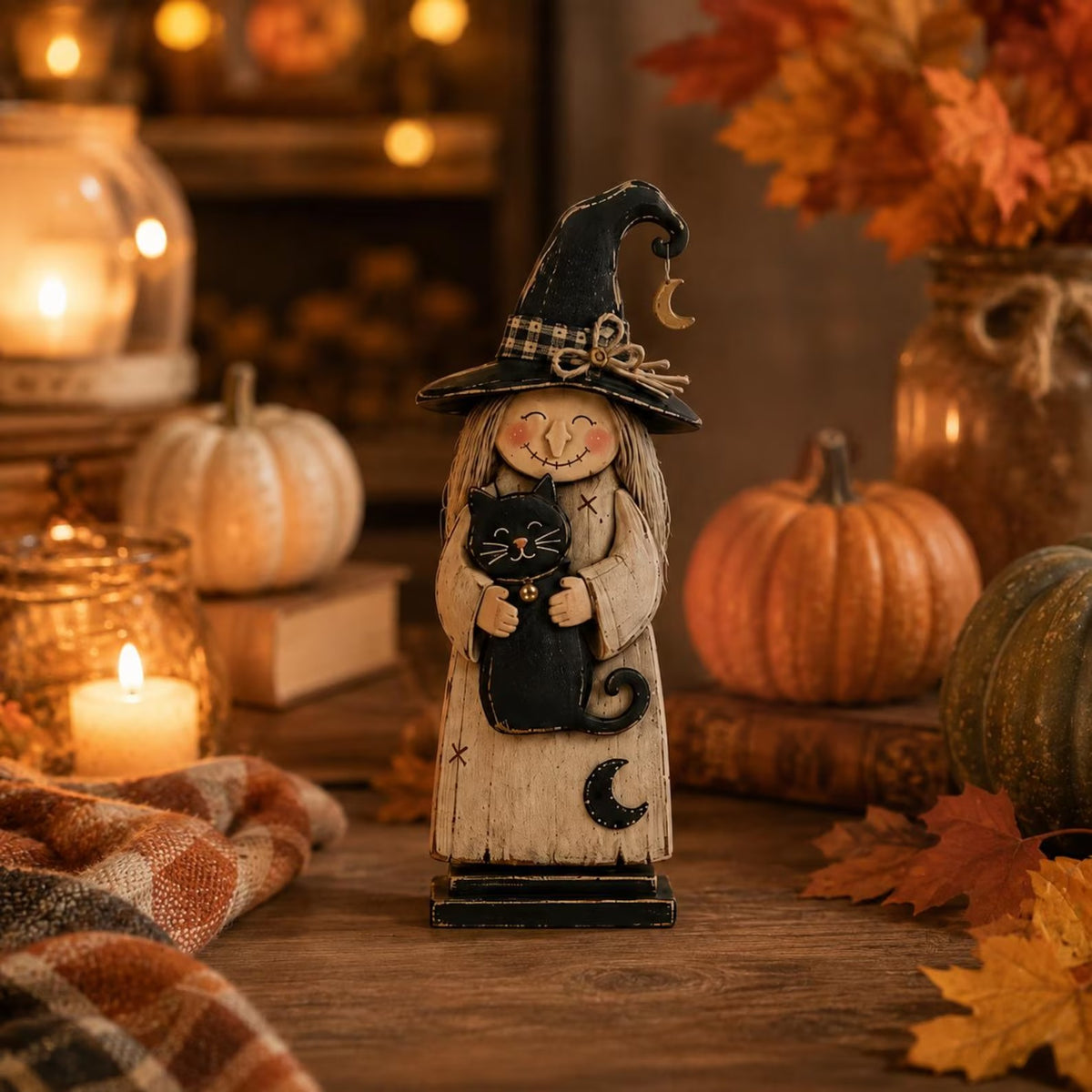Halloween Witch Wooden Block, Rustic Fall Witch Decor, Primitive Halloween Shelf Sitter, Autumn Tabletop Decoration, Spooky Home Decor