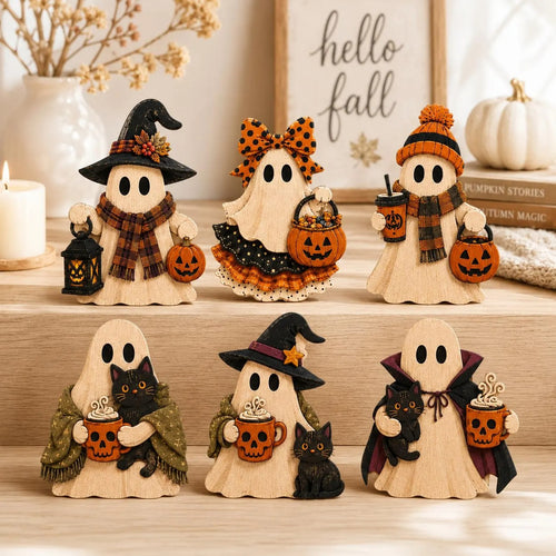 Ghost Halloween Wooden Block, Wooden Ghosts Shelf Sitter, Rustic Fall Shelf Sitter, Farmhouse Table Decor