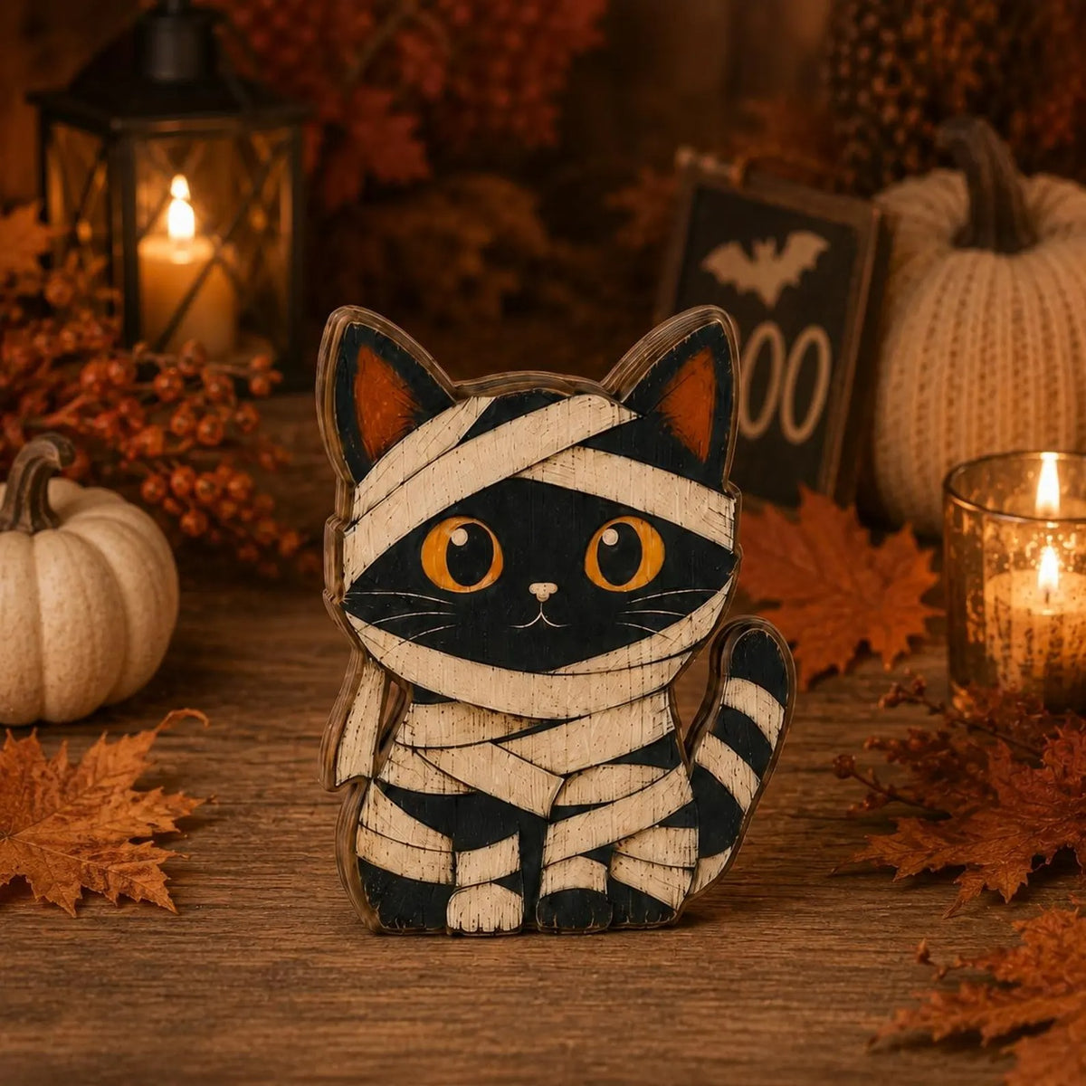 Halloween Cat Wooden Blocks, Spooky Black Cat Shelf Sitters, Witch Mummy Vampire Decor, Rustic Fall Tabletop Decoration, Halloween Home Decor