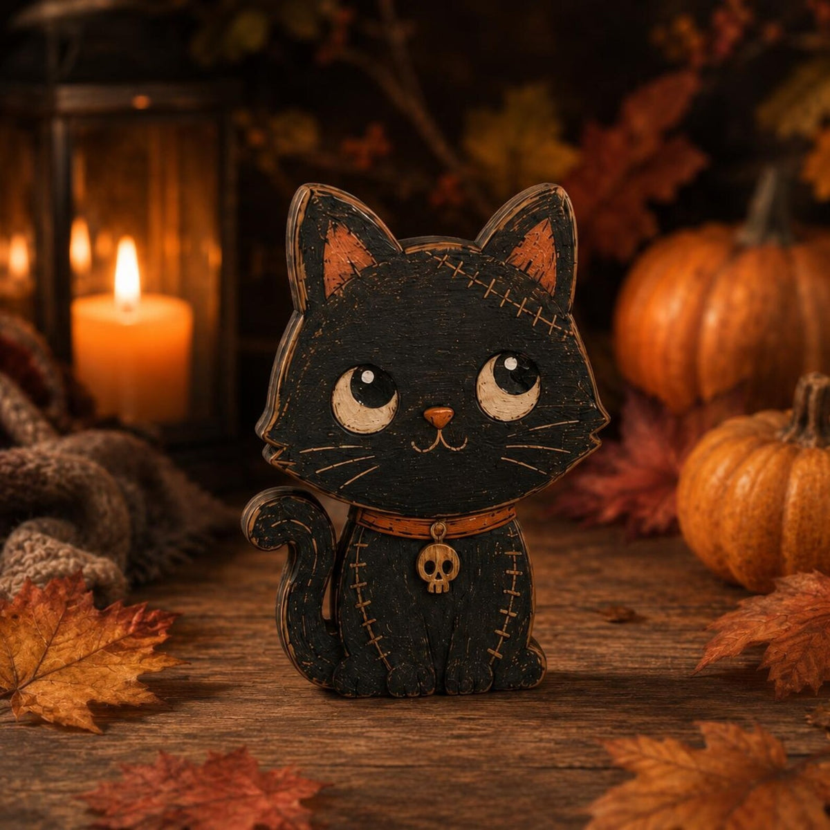 Whimsical Halloween Wooden Block, Cute Monster Shelf Sitter, Rustic Fall Tabletop Decor, Spooky Halloween Home Decoration, Seasonal Gift