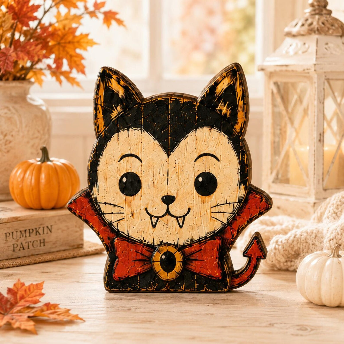 Halloween Cat Wooden Blocks, Spooky Cat Shelf Decor, Witch Pumpkin Kitty Figurines, Gothic Fall Tabletop Decoration, Halloween Gift