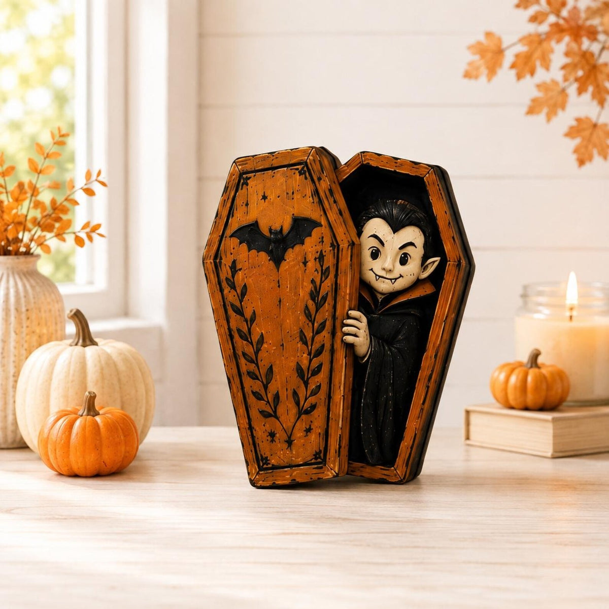 Halloween Coffin Wooden Block Decor, Spooky Mummy Ghost Cat Skeleton Vampire Shelf Sitter, Gothic Fall Tabletop Decoration, Halloween Gift