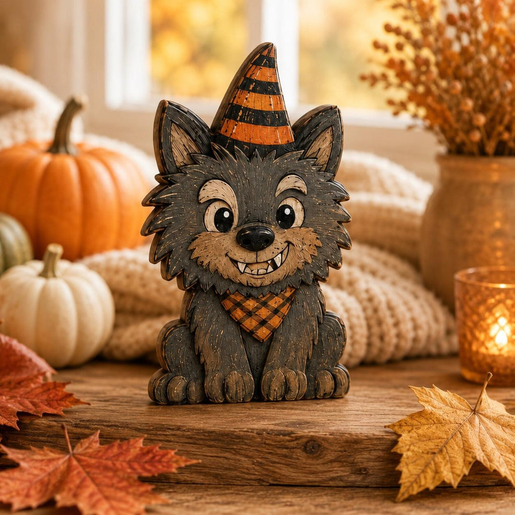 Whimsical Halloween Wooden Block, Cute Monster Shelf Sitter, Rustic Fall Tabletop Decor, Spooky Halloween Home Decoration, Seasonal Gift