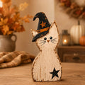 Halloween Cat Wooden Blocks, Rustic Witch Cat Decor, Spooky Shelf Sitter, Vintage Fall Tabletop Decoration, Halloween Home Decor