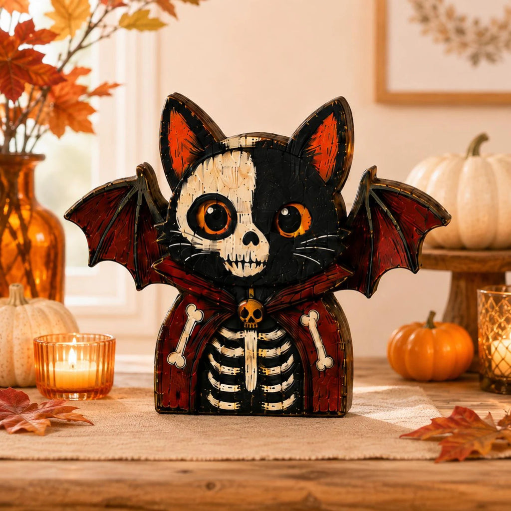 Halloween Cat Wooden Blocks, Spooky Cat Shelf Decor, Witch Pumpkin Kitty Figurines, Gothic Fall Tabletop Decoration, Halloween Gift