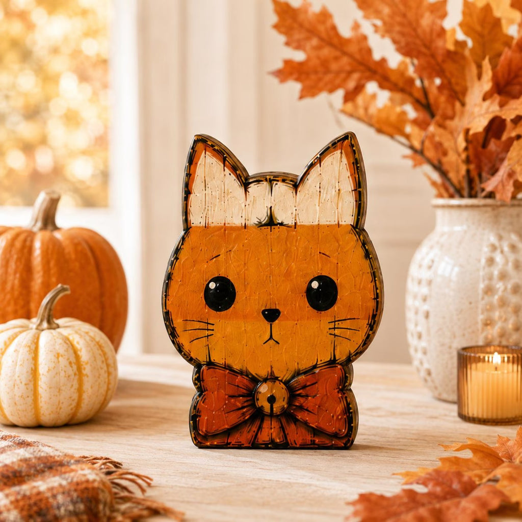 Halloween Cat Wooden Blocks, Spooky Cat Shelf Decor, Witch Pumpkin Kitty Figurines, Gothic Fall Tabletop Decoration, Halloween Gift