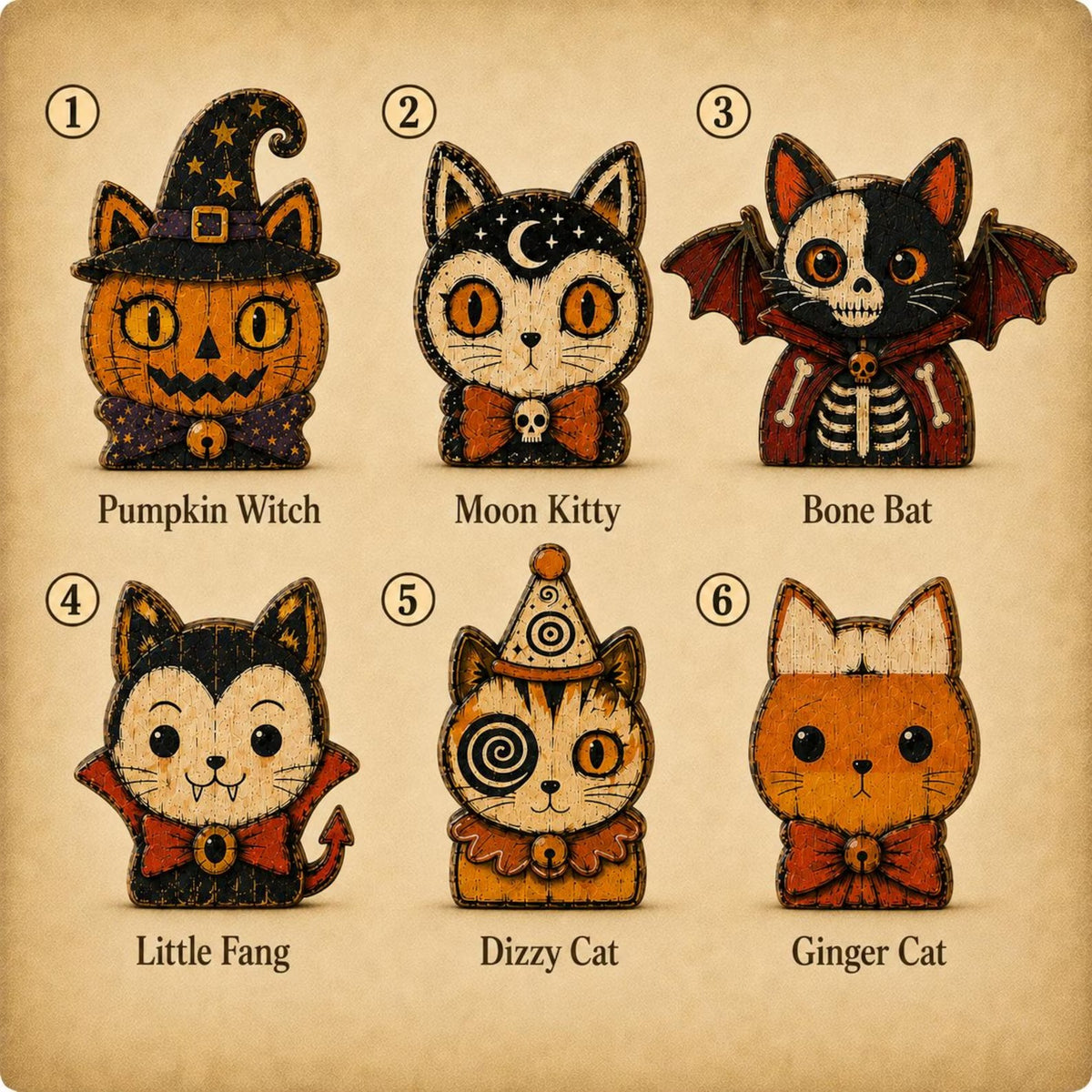 Halloween Cat Wooden Blocks, Spooky Cat Shelf Decor, Witch Pumpkin Kitty Figurines, Gothic Fall Tabletop Decoration, Halloween Gift