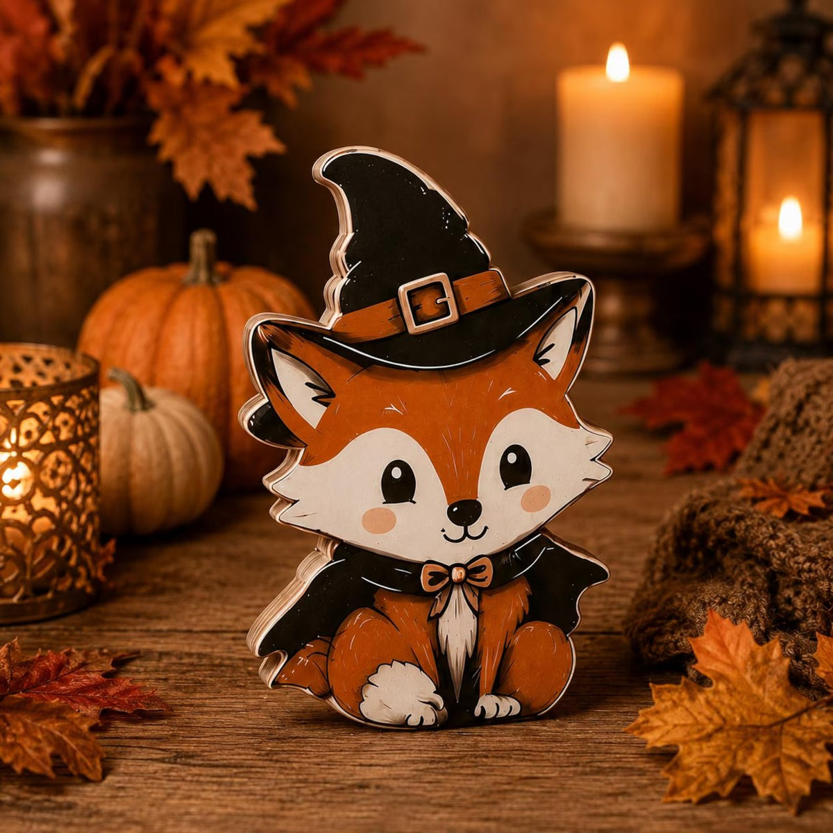 Halloween Animal Wooden Block Decor, Cute Fox Owl Cat Pumpkin Shelf Sitter, Spooky Fall Tabletop Decoration, Rustic Halloween Home Decor