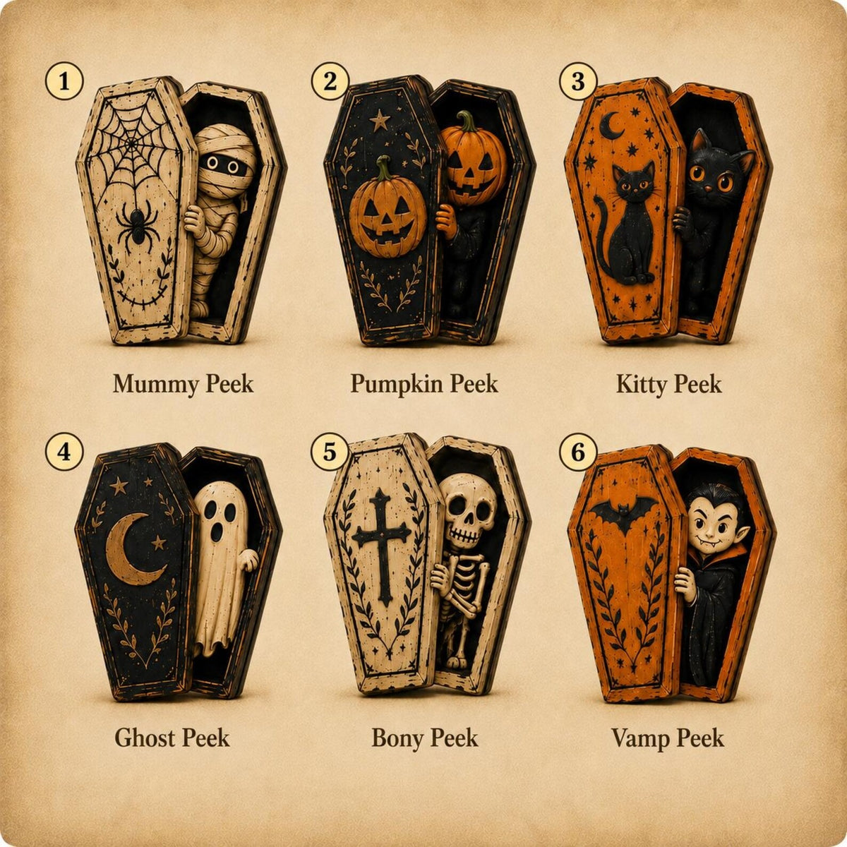 Halloween Coffin Wooden Block Decor, Spooky Mummy Ghost Cat Skeleton Vampire Shelf Sitter, Gothic Fall Tabletop Decoration, Halloween Gift