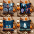 Haunted Ghost Halloween Pillow Cover Set, Spooky Pumpkin Ghost House & Scarecrow Cushions, Fall Gothic Home Decor, Happy Halloween Gift