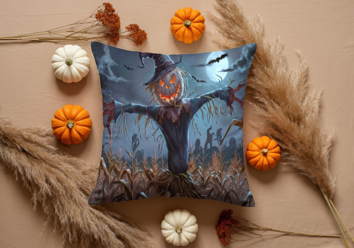 Haunted Ghost Halloween Pillow Cover Set, Spooky Pumpkin Ghost House & Scarecrow Cushions, Fall Gothic Home Decor, Happy Halloween Gift