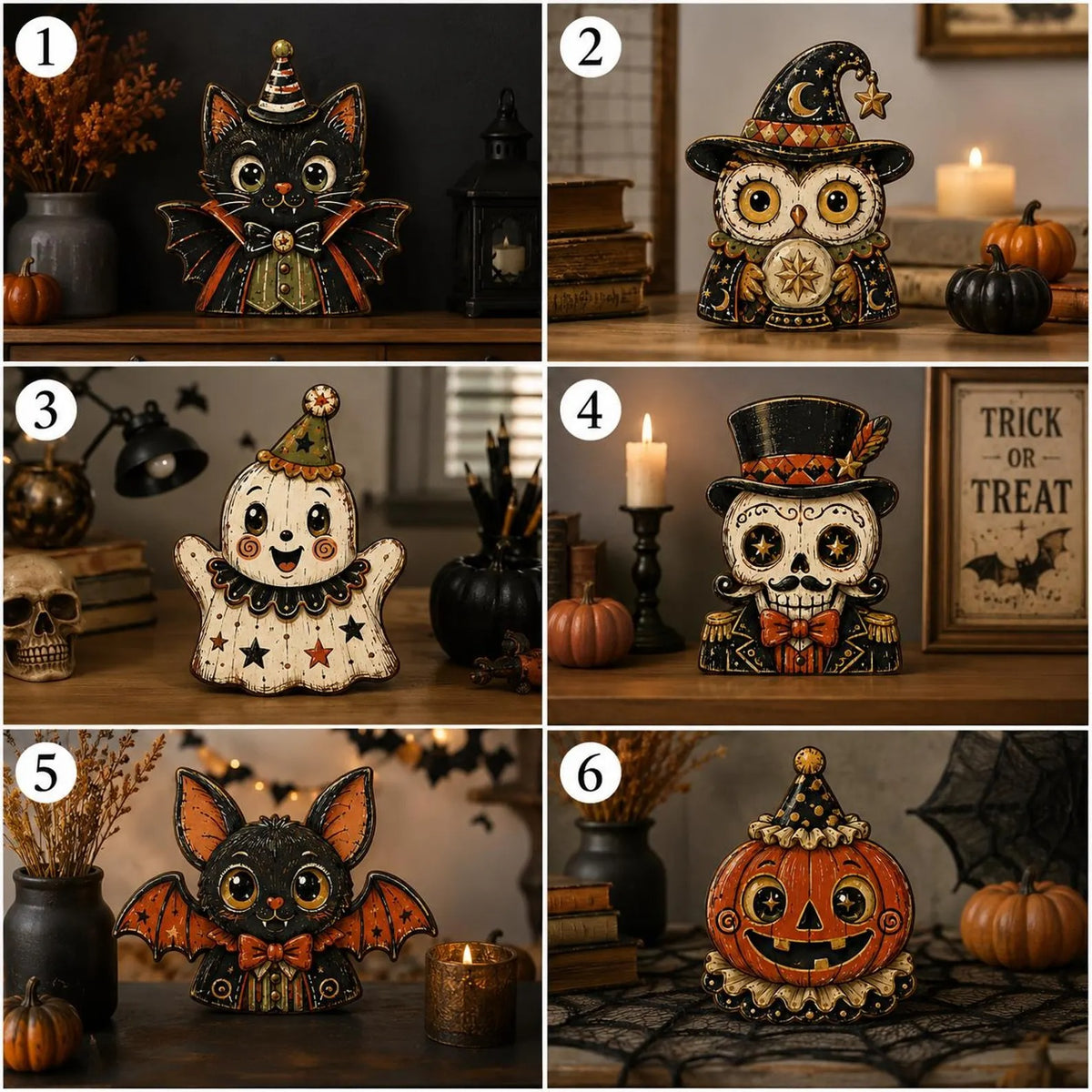 Vintage Halloween Wooden Block Set, Cat Owl Ghost Pumpkin Skull Decor, Rustic Tiered Tray Shelf Decoration, Spooky Fall Home Decor, Halloween Gift