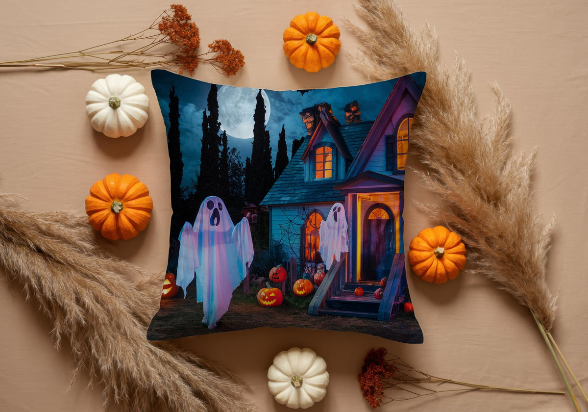 Haunted Ghost Halloween Pillow Cover Set, Spooky Pumpkin Ghost House & Scarecrow Cushions, Fall Gothic Home Decor, Happy Halloween Gift