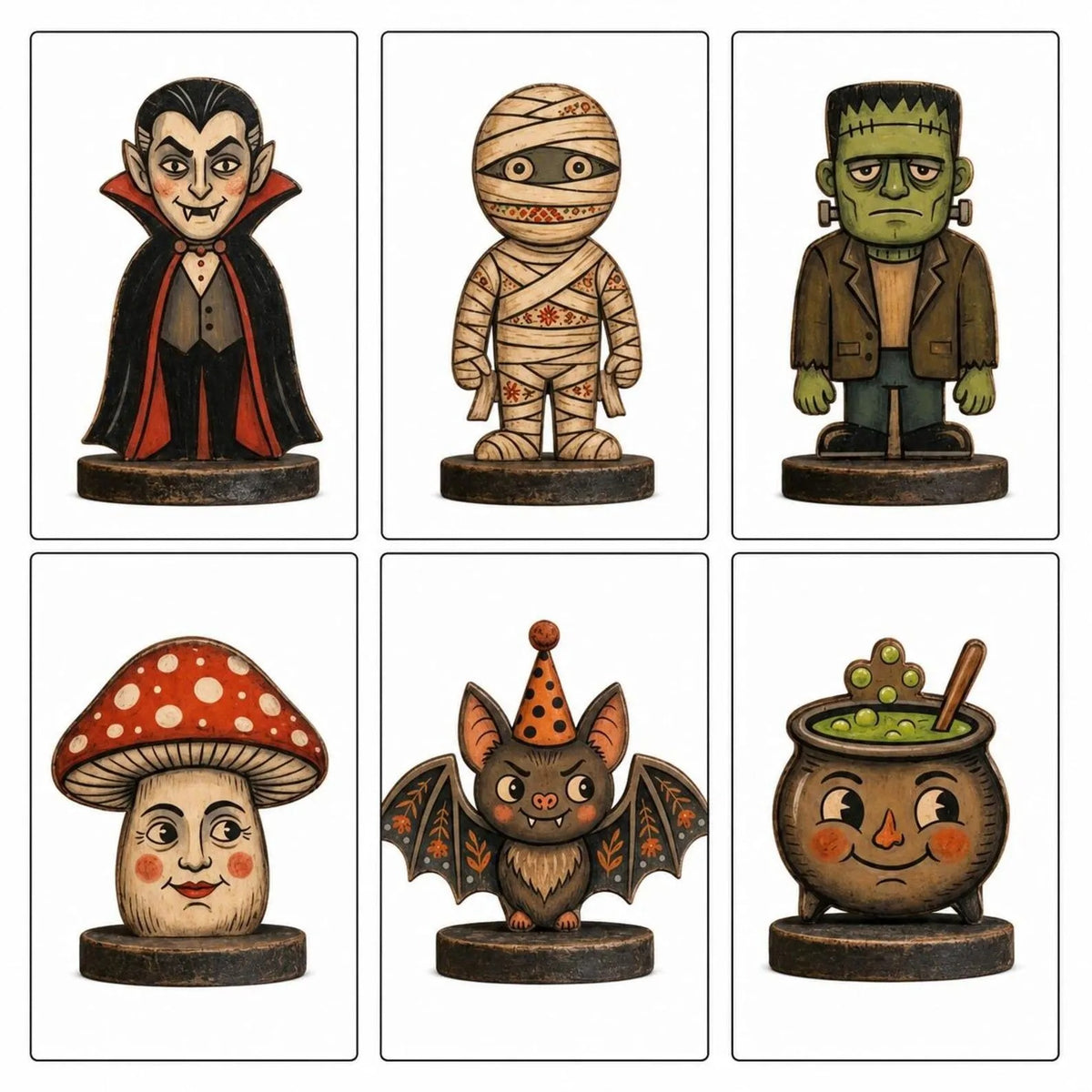 Vintage Halloween Wooden Block, Cute Spooky Shelf Sitter, Rustic Tiered Tray Decor, Vampire Mummy Bat Cauldron, Fall Halloween Home Decoration