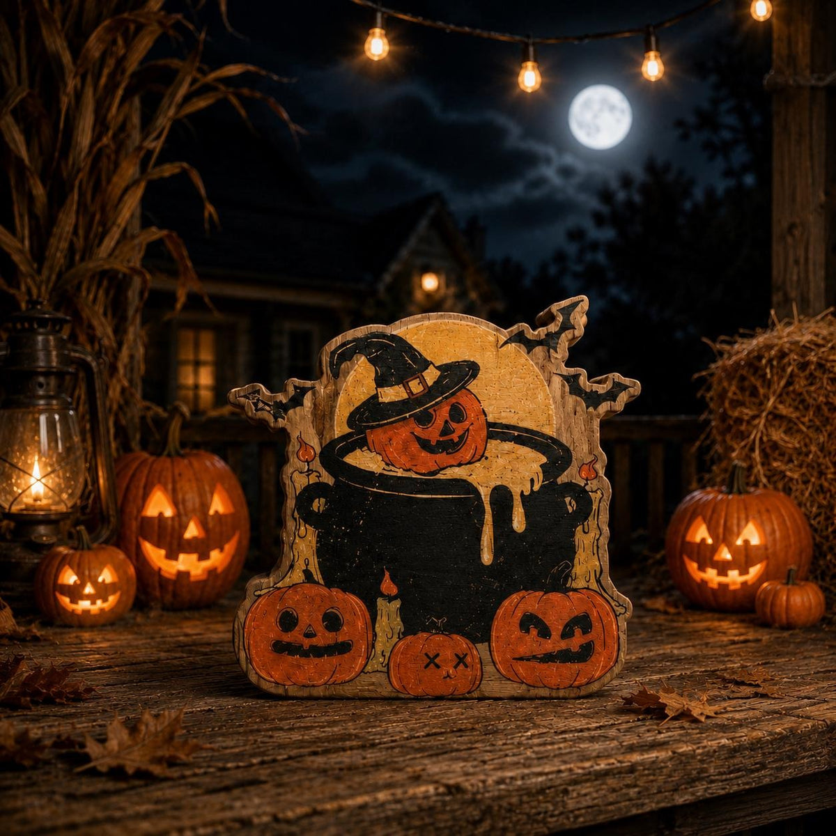 Vintage Halloween Wooden Block Decor, Retro Shelf Sitter, Rustic Plywood Decoration, Spooky Fall Tabletop Accent, Halloween Home Decor
