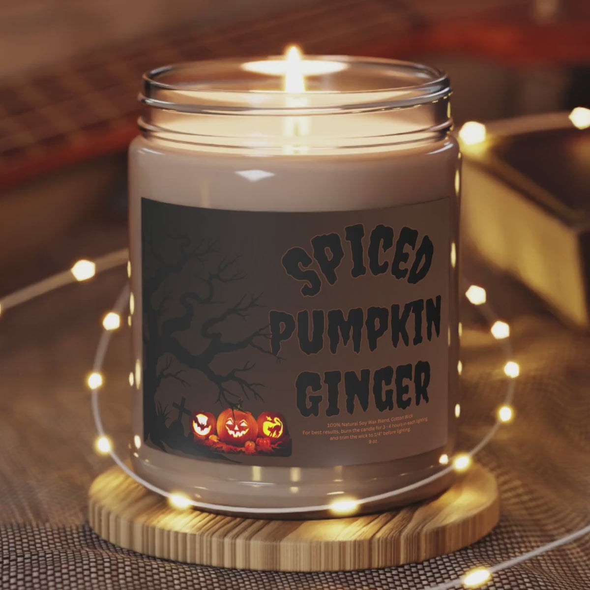 Halloween Spiced Pumpkin Ginger Candle, Scented Soy Wax Candle, Cozy Fall Home Decor, Pumpkin Spice Halloween Candle, Autumn Gift, Spooky Season Decor