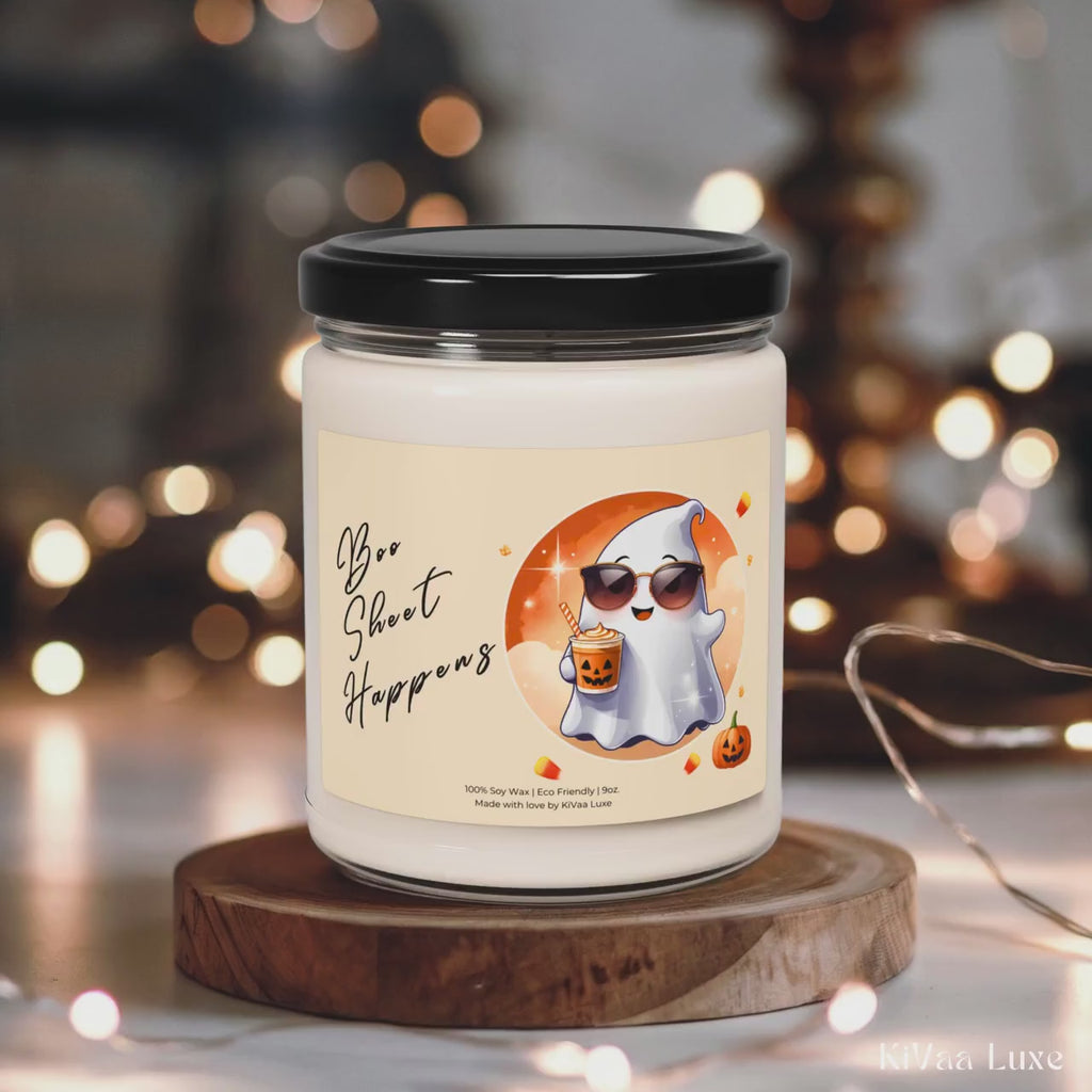 Boo Sheet Happens Candle – Funny Halloween Candle, Spooky Ghost Fall Decor, Apple Spice Scented Soy Candle