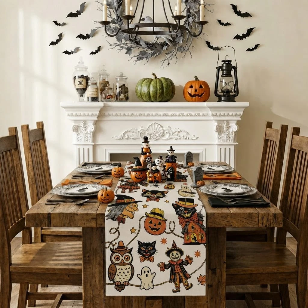 Vintage Halloween Table Runner Nostalgic 13''x 72'', 48"x13"