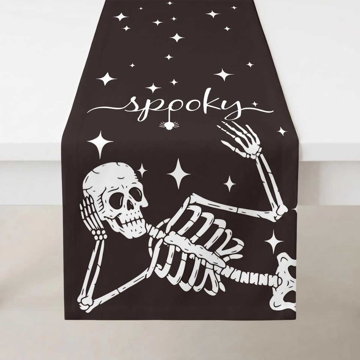 Halloween Table Runner 13 x 72 in, Skeleton Spider Decor 13 x 72 Black