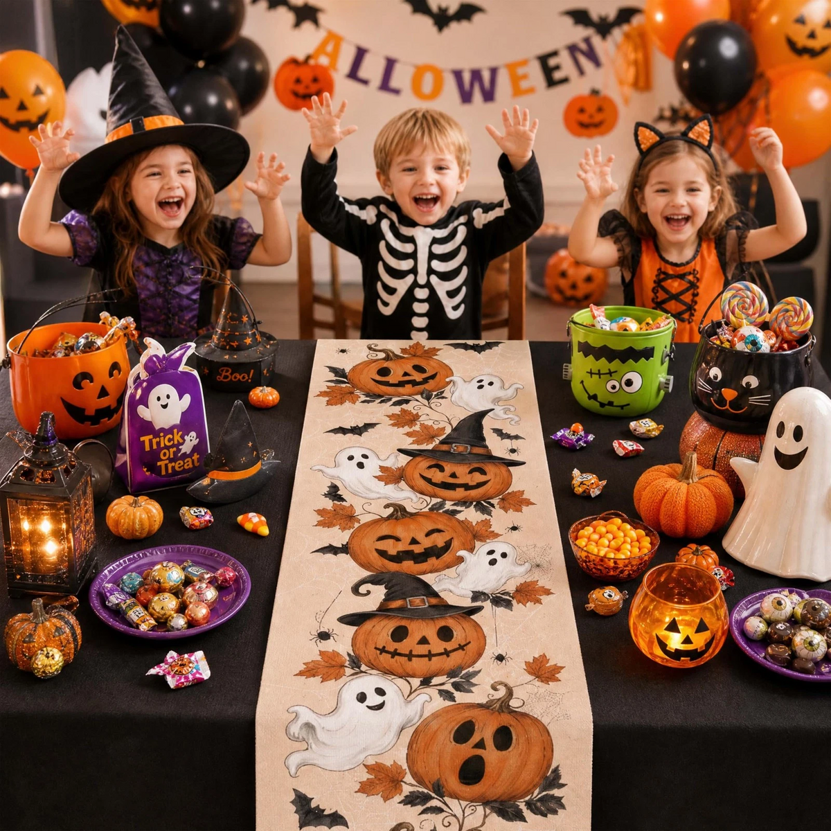 Halloween Table Runner 13 x 72 Inch, Fall Autumn 13 x 72 inches, Pumpkin