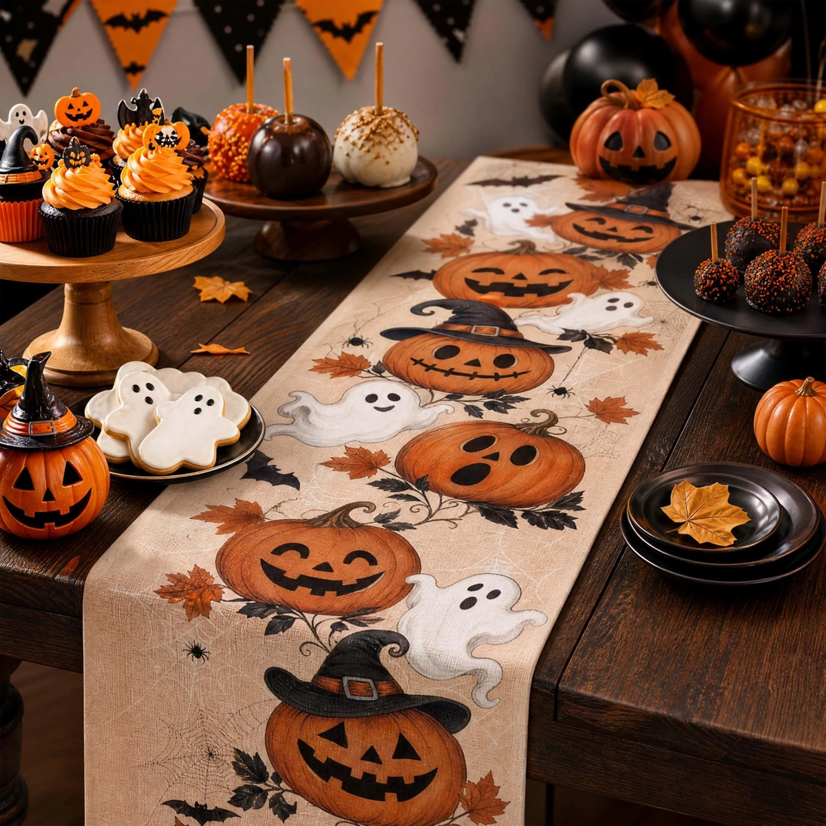 Halloween Table Runner 13 x 72 Inch, Fall Autumn 13 x 72 inches, Pumpkin