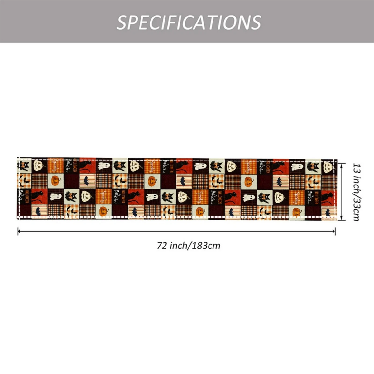 Halloween Table Runner 13 x 72 in, Cat Ghost Pumpkin Plaid