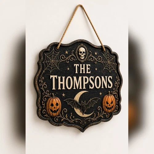 Door Sign Personalized Halloween Wood Entry Plaque Spooky Home Decor