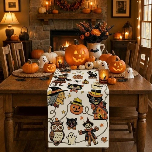 Vintage Halloween Table Runner Nostalgic 13''x 72'', 48"x13"