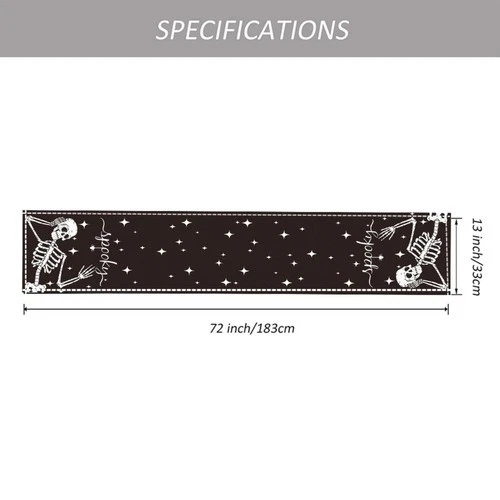 Halloween Table Runner 13 x 72 in, Skeleton Spider Decor 13 x 72 Black