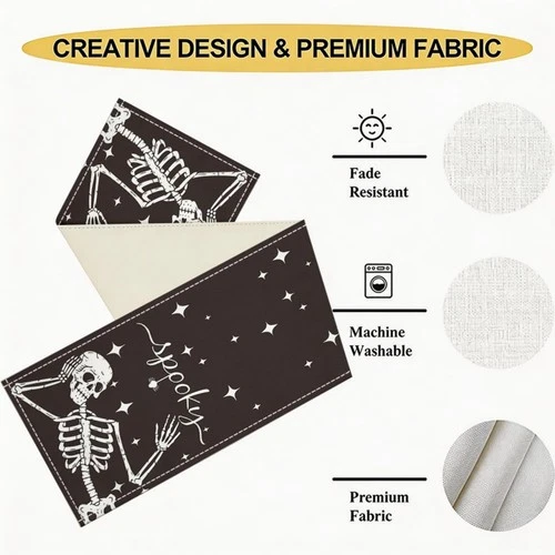 Halloween Table Runner 13 x 72 in, Skeleton Spider Decor 13 x 72 Black