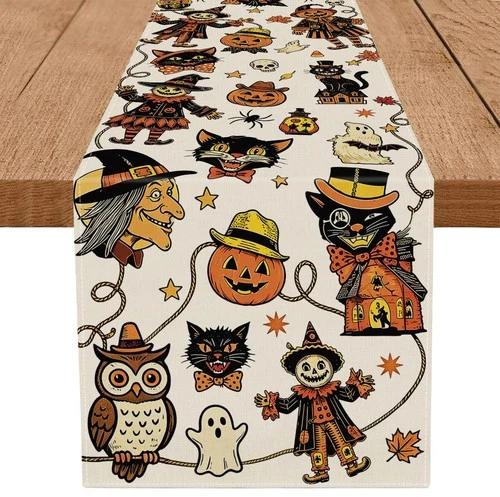 Vintage Halloween Table Runner Nostalgic 13''x 72'', 48"x13"