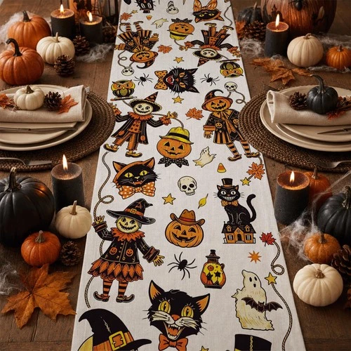 Vintage Halloween Table Runner Nostalgic 13''x 72'', 48"x13"