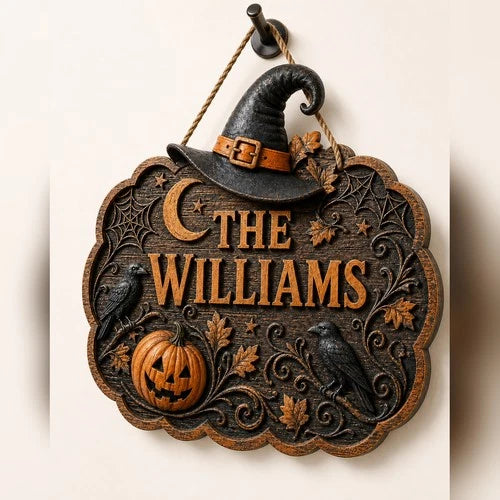 Personalized Halloween Door Sign Custom Name Wood Entry Decor