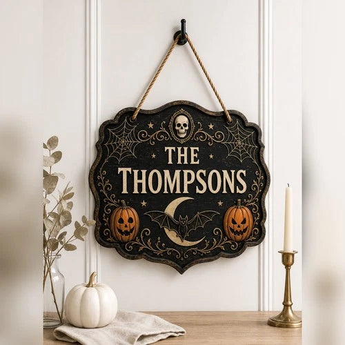 Door Sign Personalized Halloween Wood Entry Plaque Spooky Home Decor